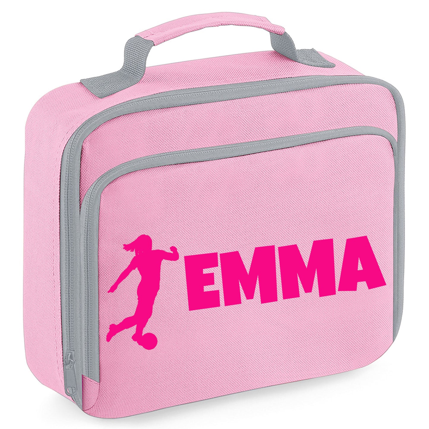 Personalised Lunch Bag with Football Design Childs School Lunch Box - Always Looking Good - Pink Female Player