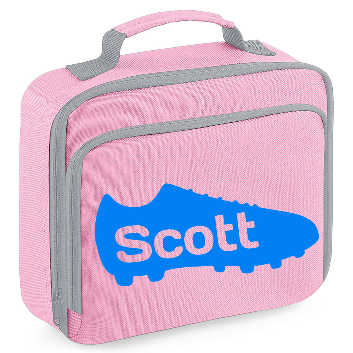 Personalised Lunch Bag with Football Design Childs School Lunch Box - Always Looking Good - Pink Football Boot