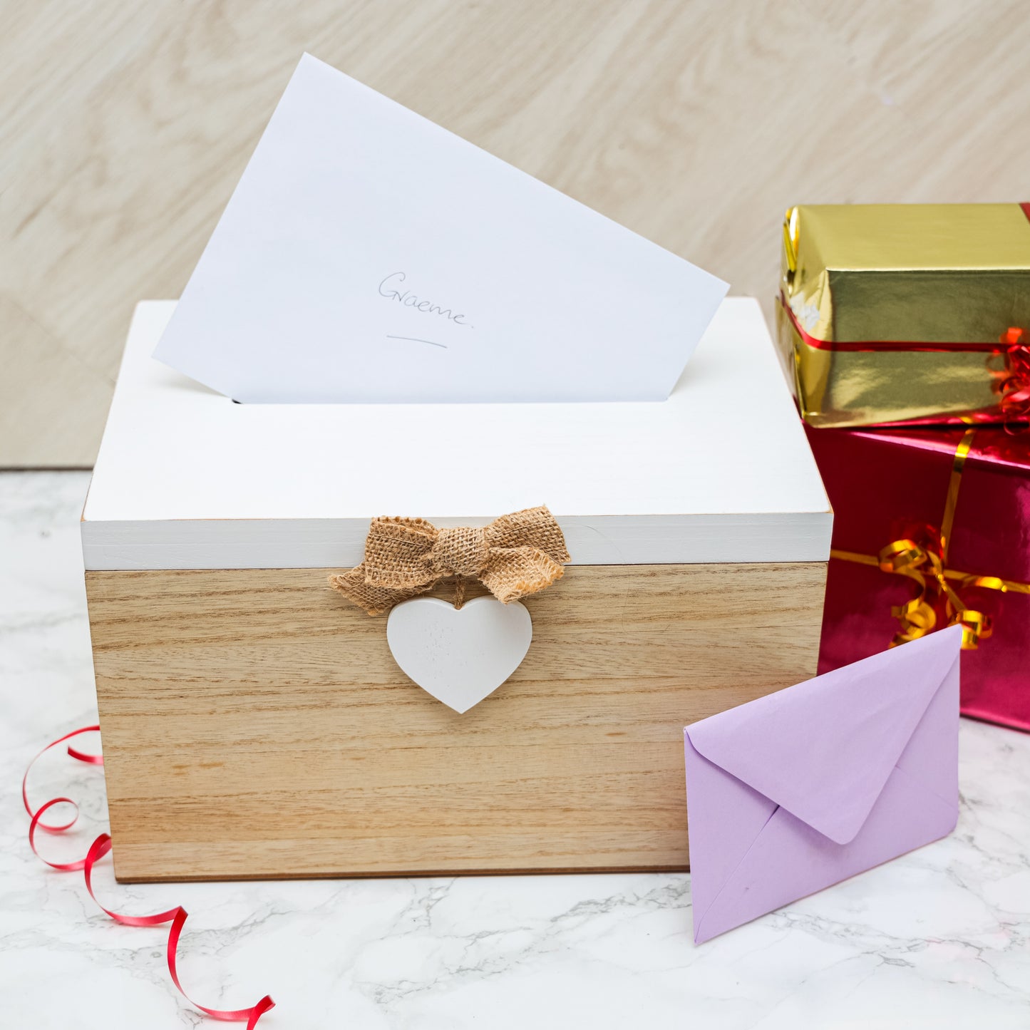 Blank Wedding or Party Card White & Wooden Memory PostBox Craft Create your Own - Always Looking Good -