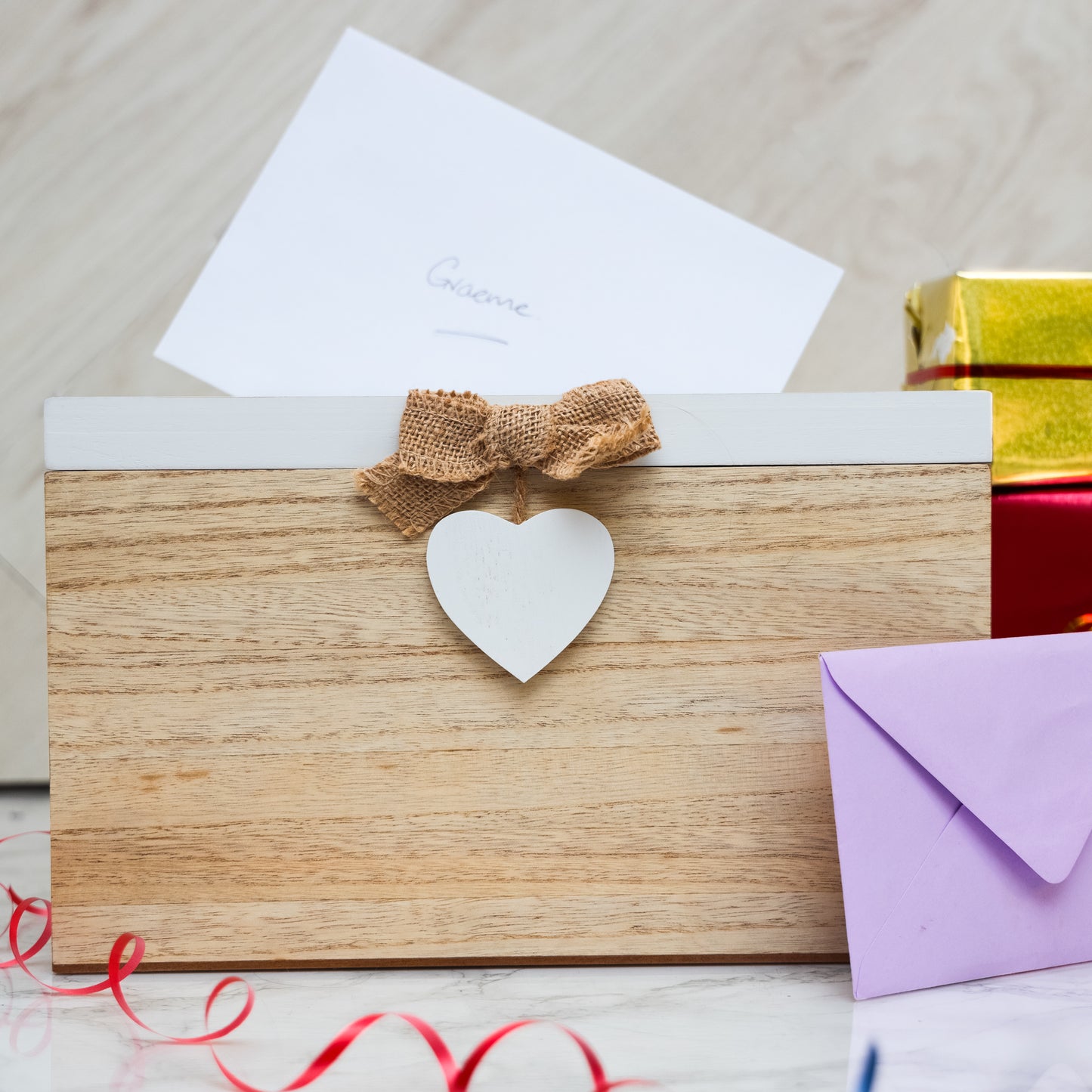 Blank Wedding or Party Card White & Wooden Memory PostBox Craft Create your Own - Always Looking Good -