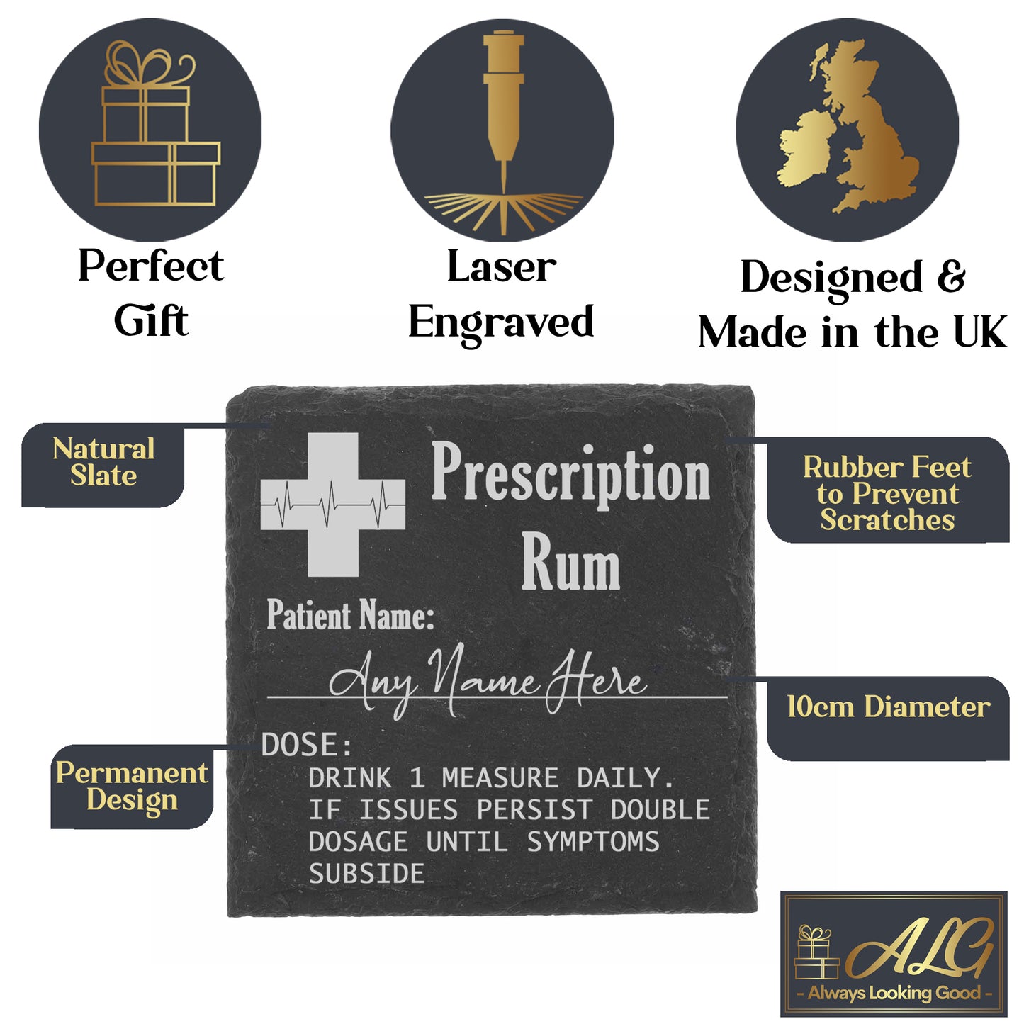 Personalised Rum Glass with Engraved Prescription - Always Looking Good -