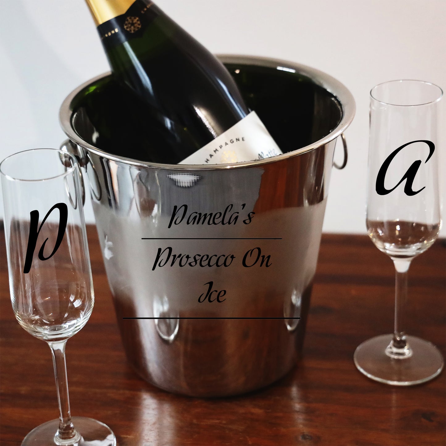 Personalised Drinks on Ice Bucket With matching Champagne or Beer Glasses - Always Looking Good -