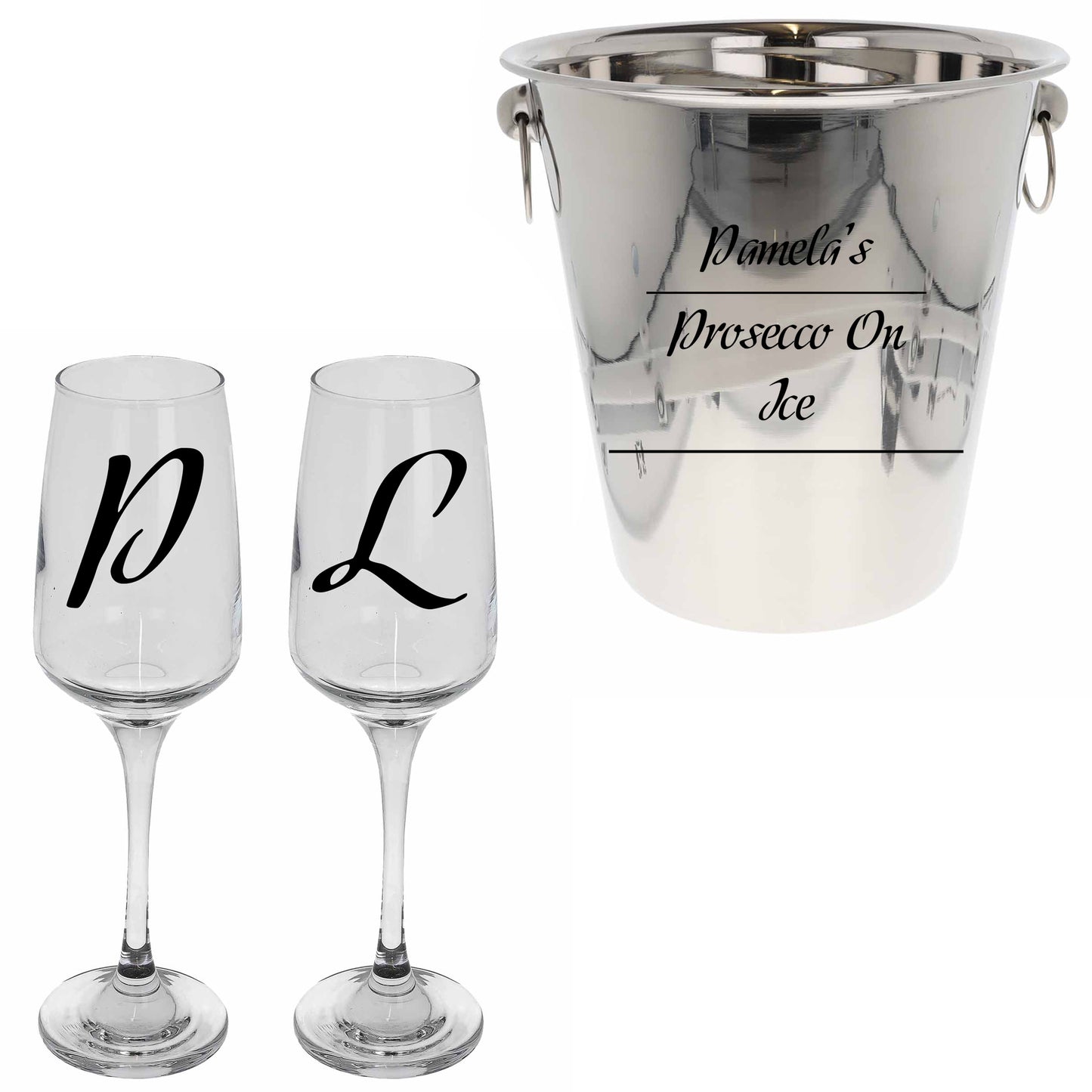 Personalised Drinks on Ice Bucket With matching Champagne or Beer Glasses - Always Looking Good -