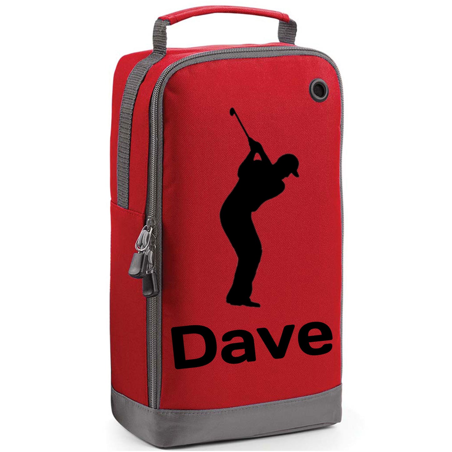 Personalised Golf Shoe Bag with Male Golfer & Name or Initials - Always Looking Good - Red