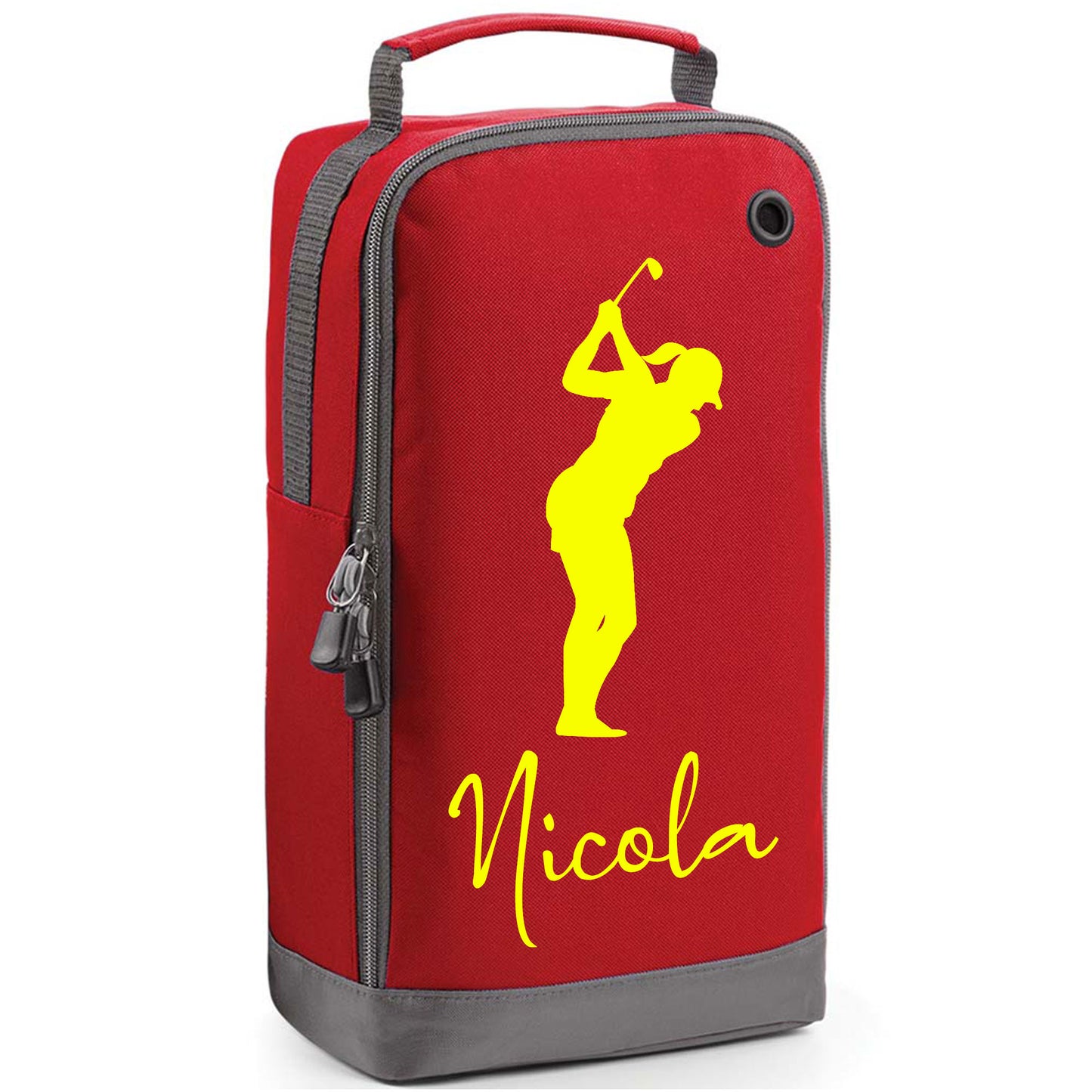 Personalised Golf Shoe Bag with Female Golfer & Name or Initials - Always Looking Good - Red