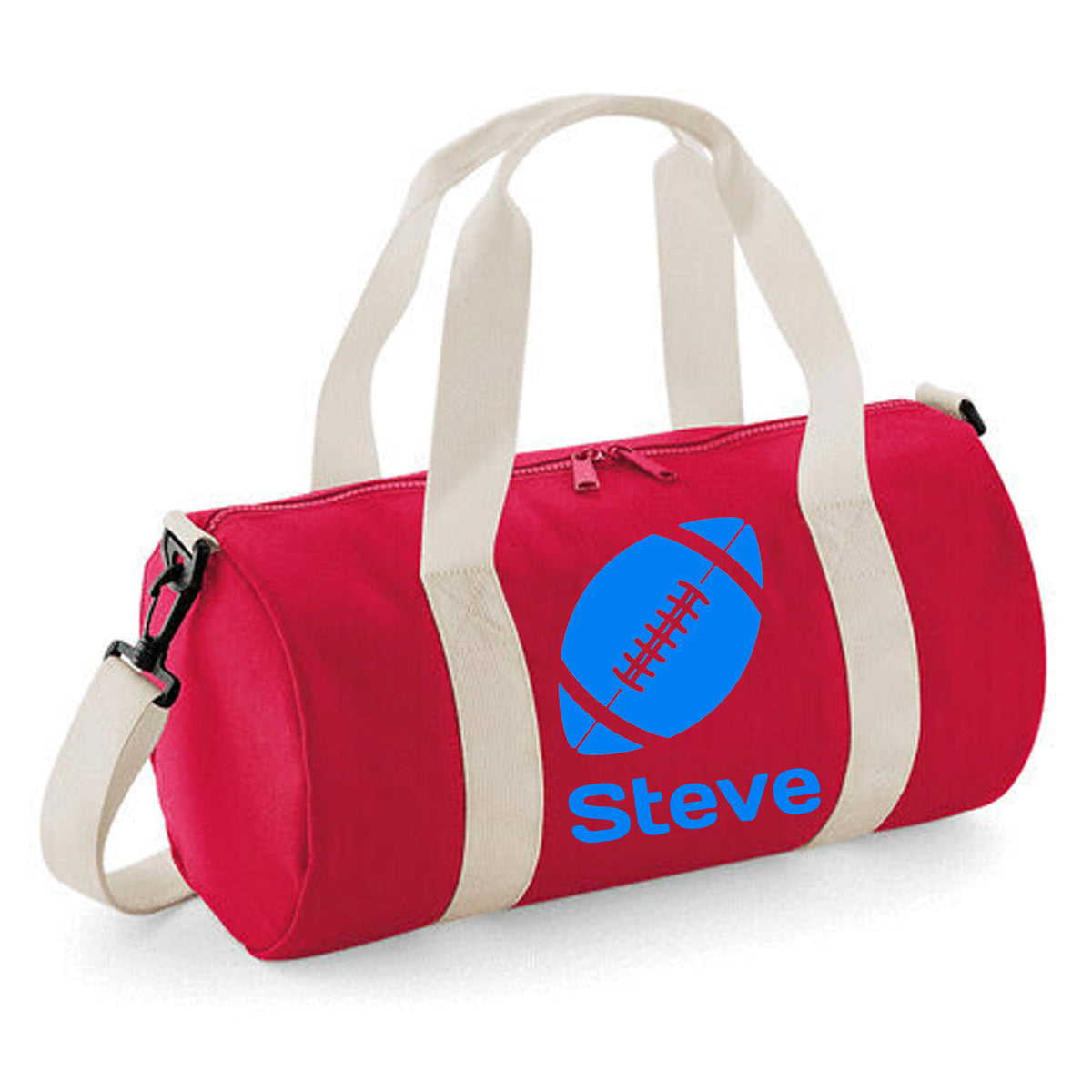 Personalised Rugby Ball Barrel Bag | Kids Sports Holdall with Name