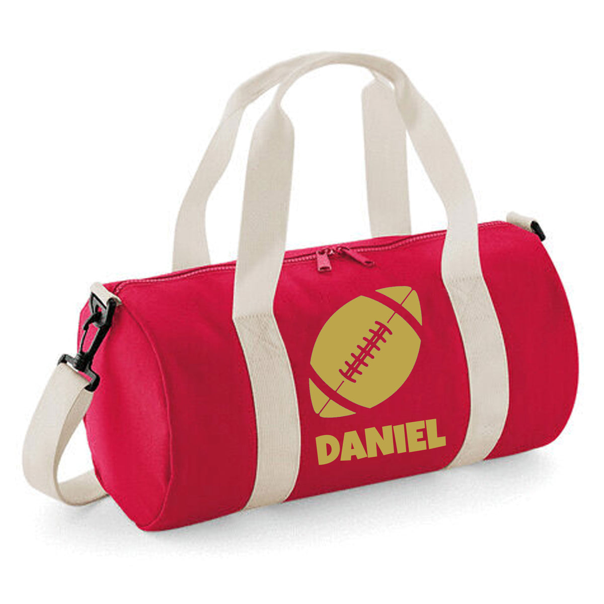 Personalised Rugby Ball Barrel Bag | Kids Sports Holdall with Name