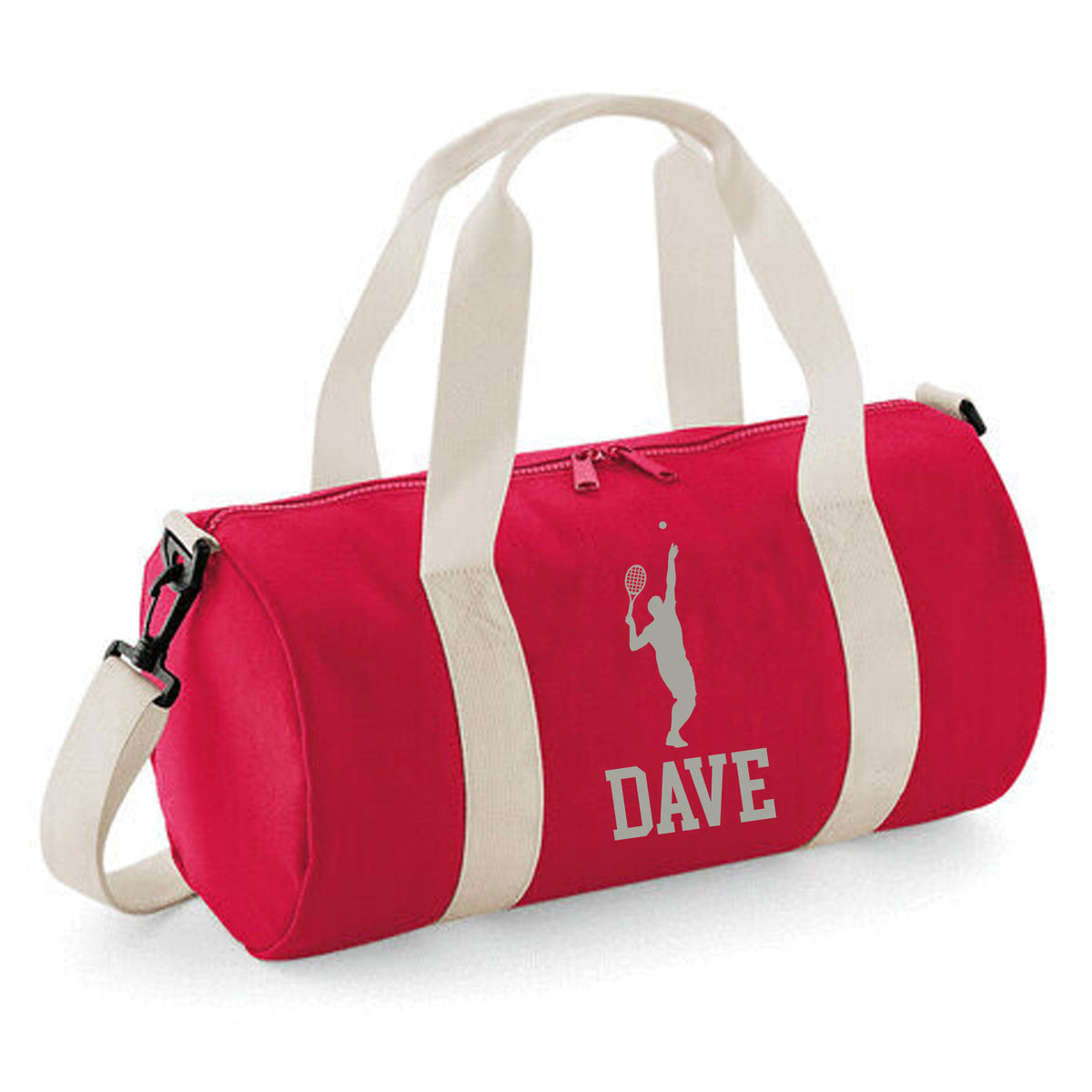 Personalised Male Tennis Player Barrel Bag | Kids Sports Holdall with Name