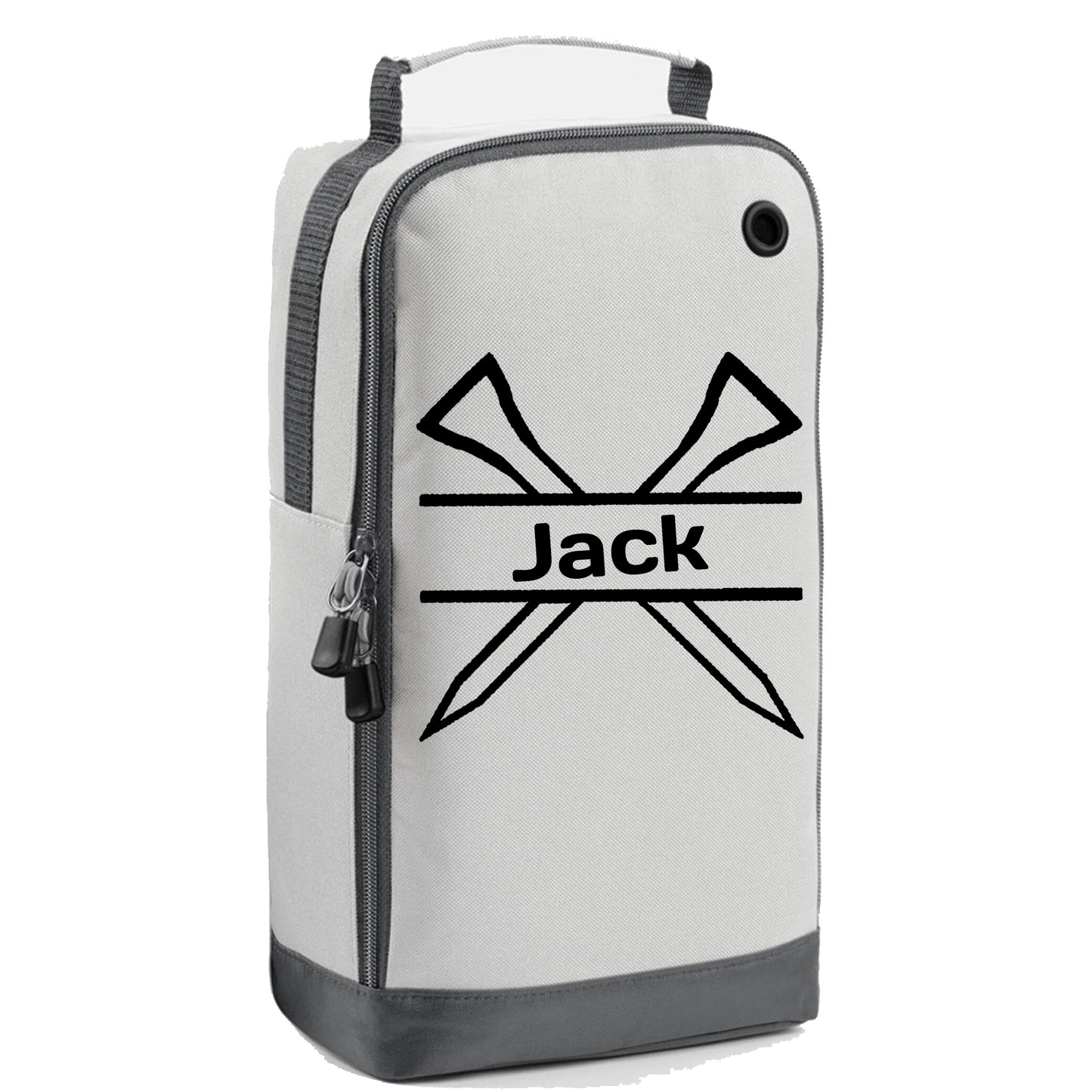 Personalised Golf Shoe Bag with Crossed Tees & Name or Initials - Always Looking Good - Ice Silver