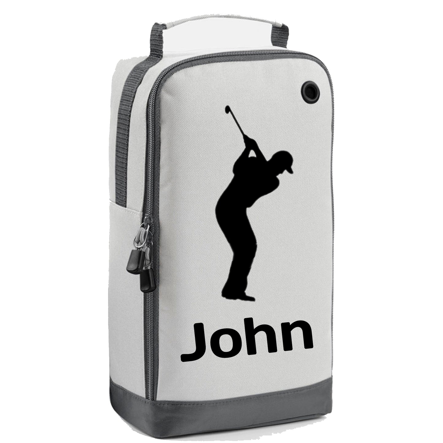 Personalised Golf Shoe Bag with Male Golfer & Name or Initials - Always Looking Good - Ice Silver