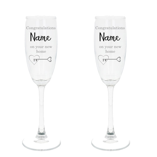 Personalised New Home Gifts Champagne Glass Set of Two Glasses