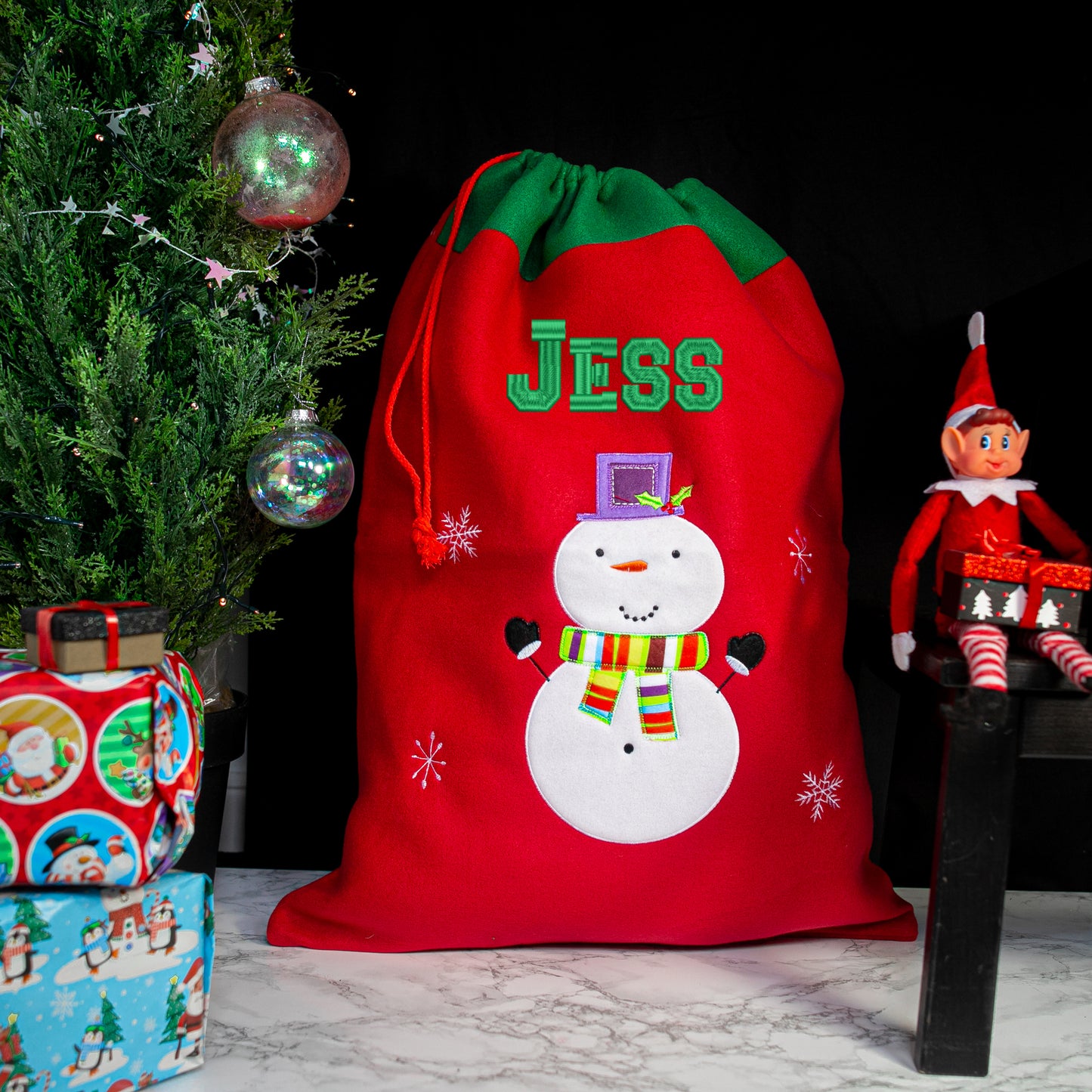 Personalised Embroidered Large Christmas Red Santa Sack and/or Stocking - Always Looking Good - Snowman Stocking Only