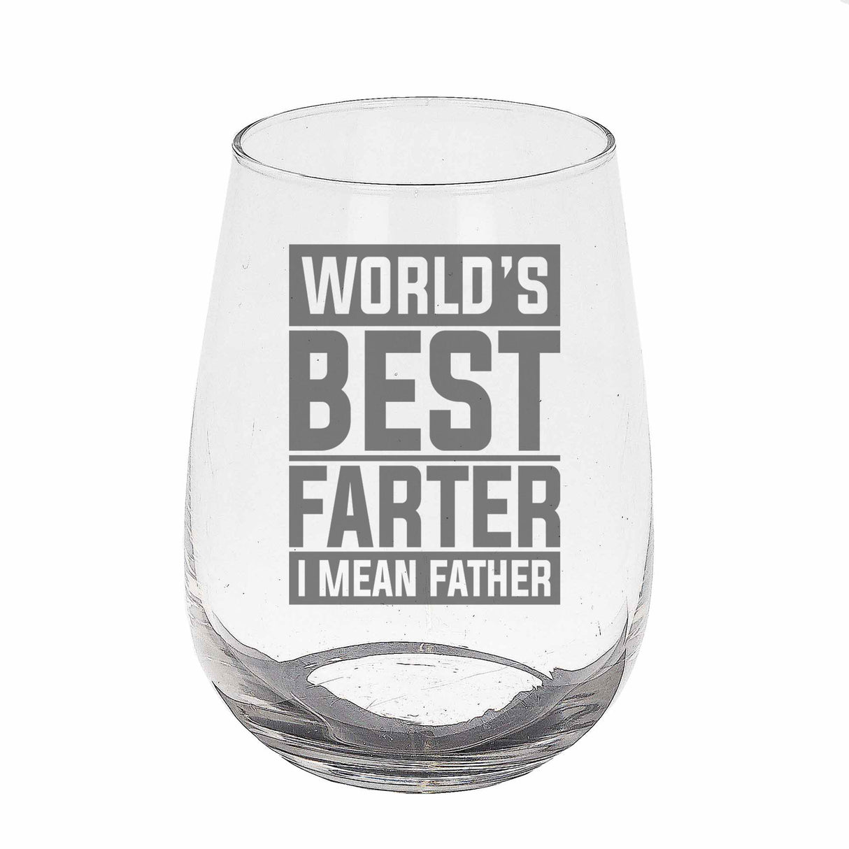Best Farter I Mean Father Engraved Stemless Gin Glass – Funny Gift for Dad