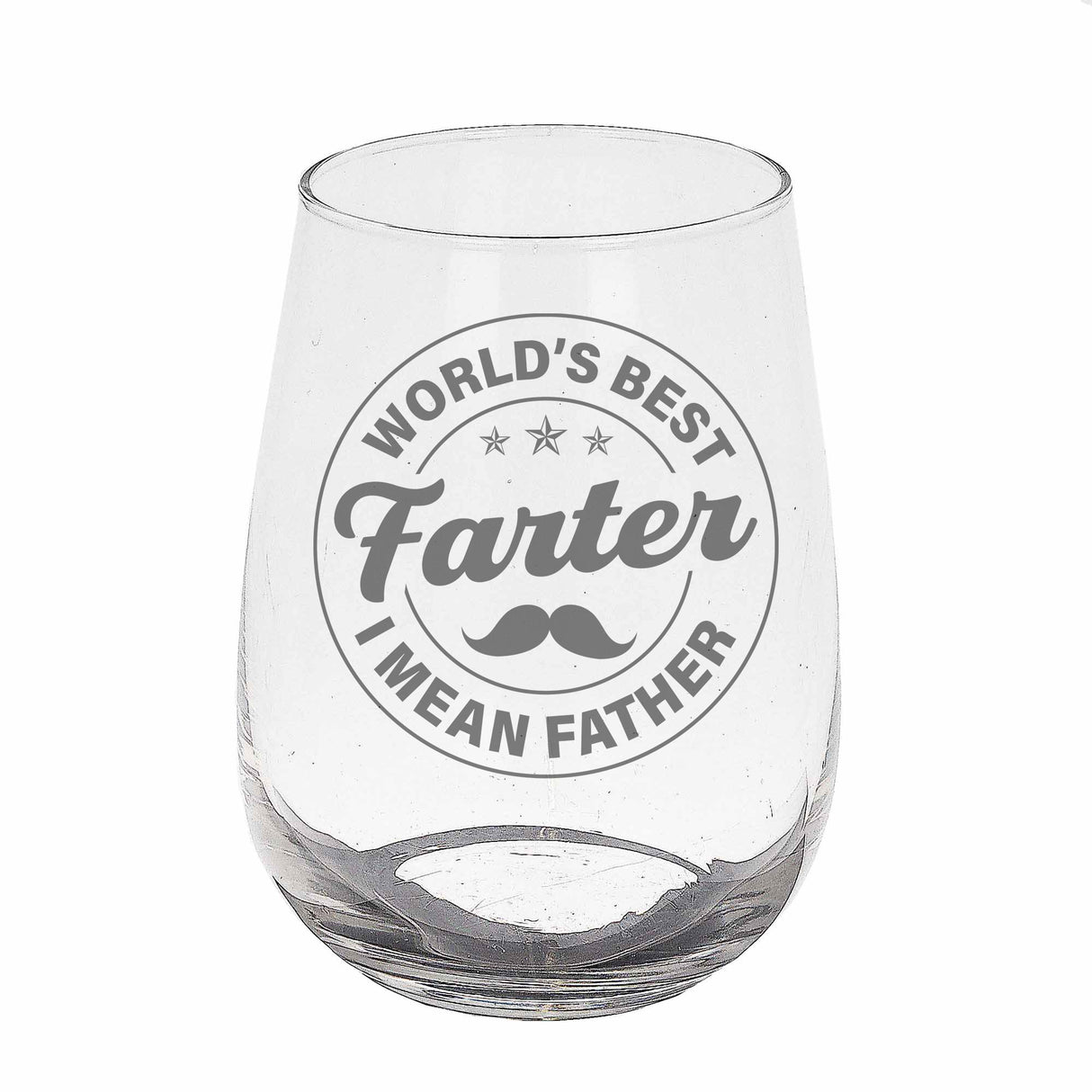 Best Farter I Mean Father Engraved Stemless Gin Glass – Funny Gift for Dad