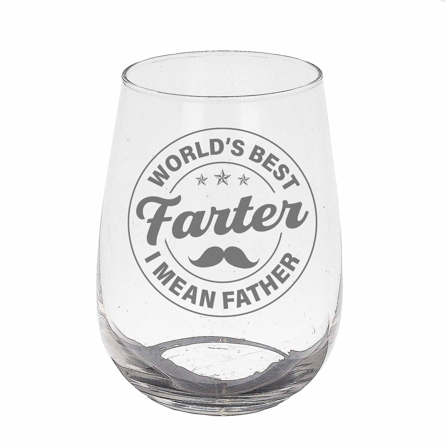 Best Farter I Mean Father Engraved Stemless Gin Glass – Funny Gift for Dad