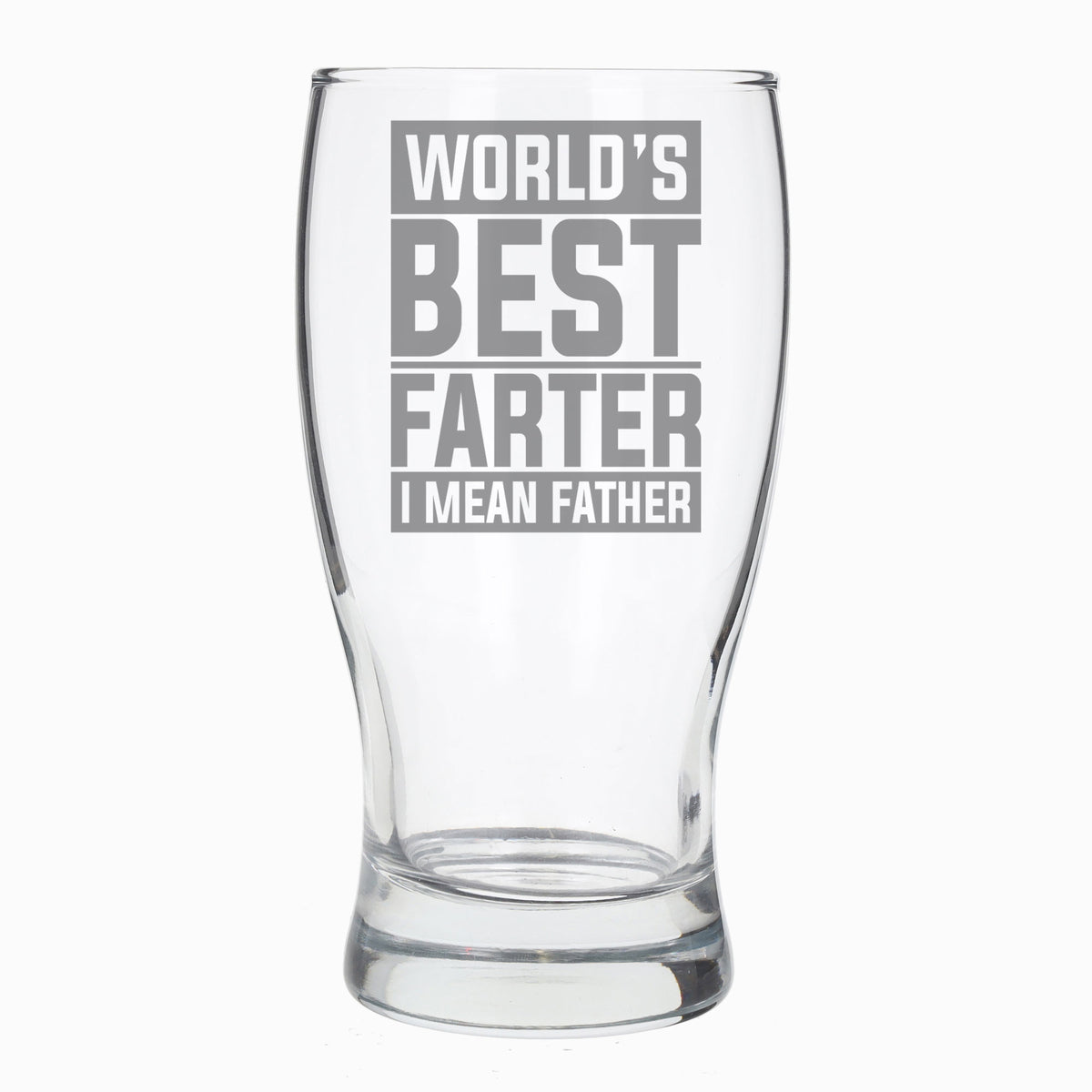 Worlds Best Farter I Mean Father Engraved Beer Glass and/or Coaster Set - Always Looking Good - Block Style Beer Glass Only