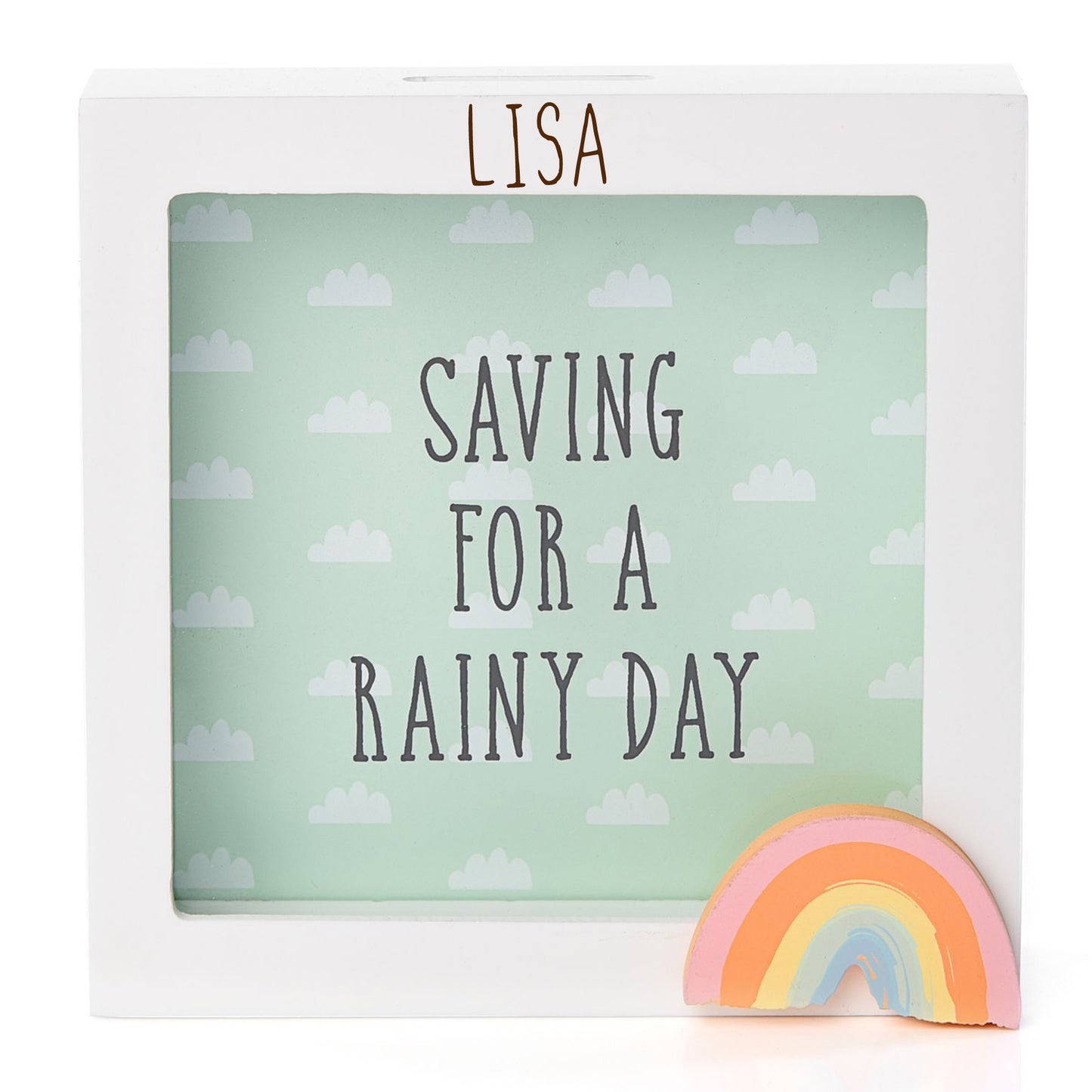 Personalised Engraved Pink/Blue or Cream Money Box Frame Piggy Bank New Baby Gift