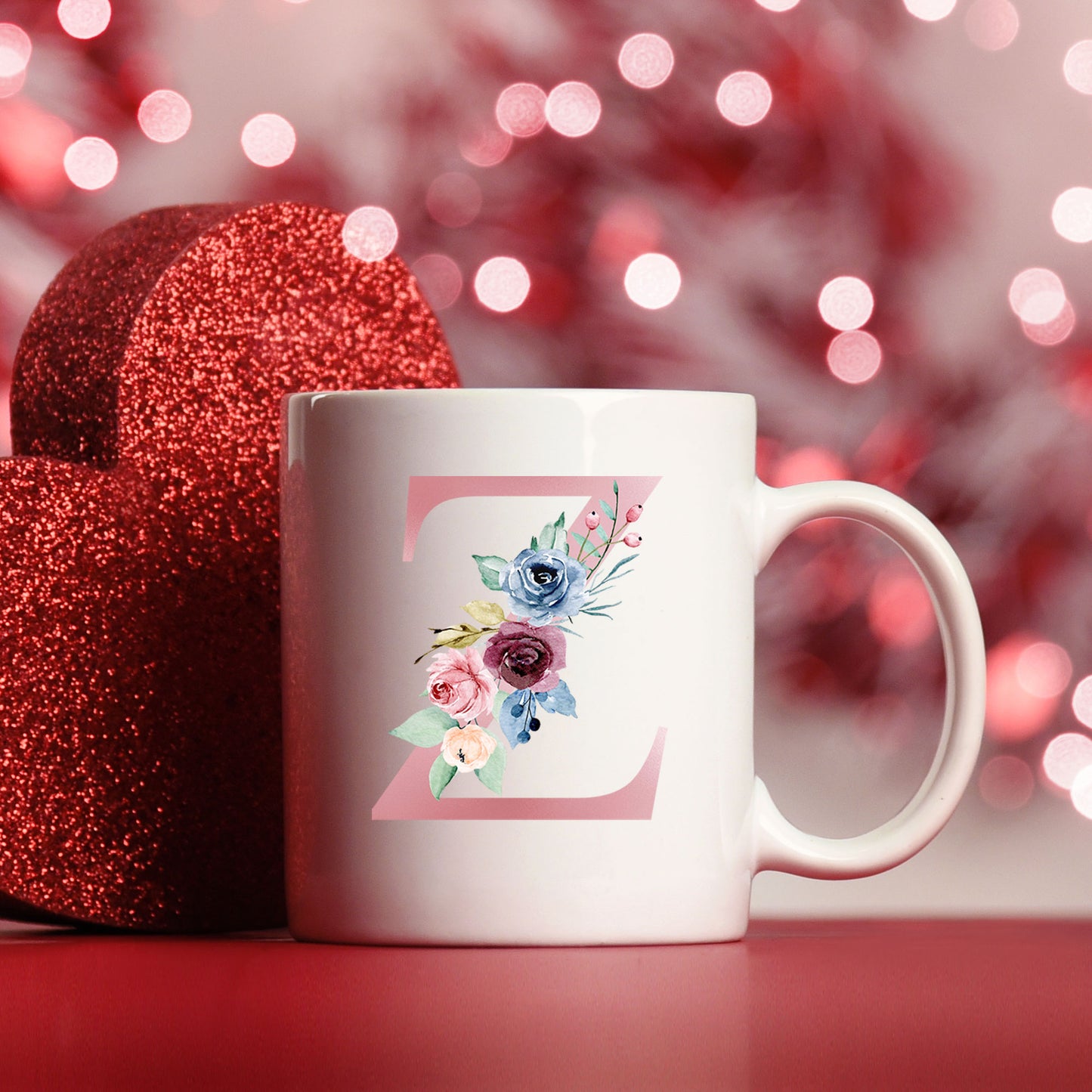 Monogrammed Ceramic Mug – Pink Floral Letter Design for Gift