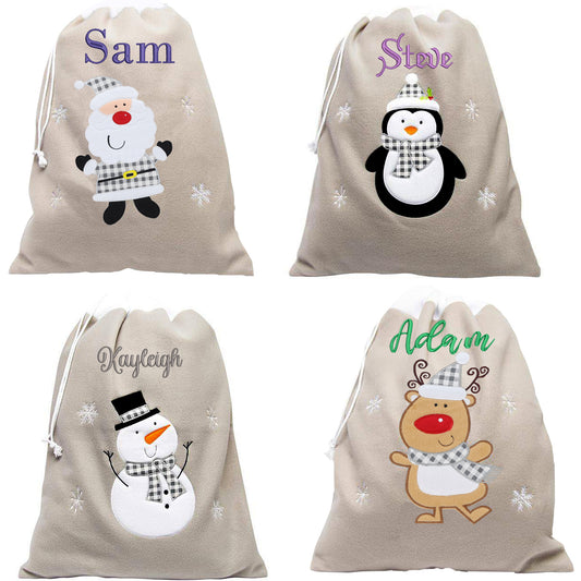 Personalised Embroidered Large Grey Christmas Design Sack - Always Looking Good -