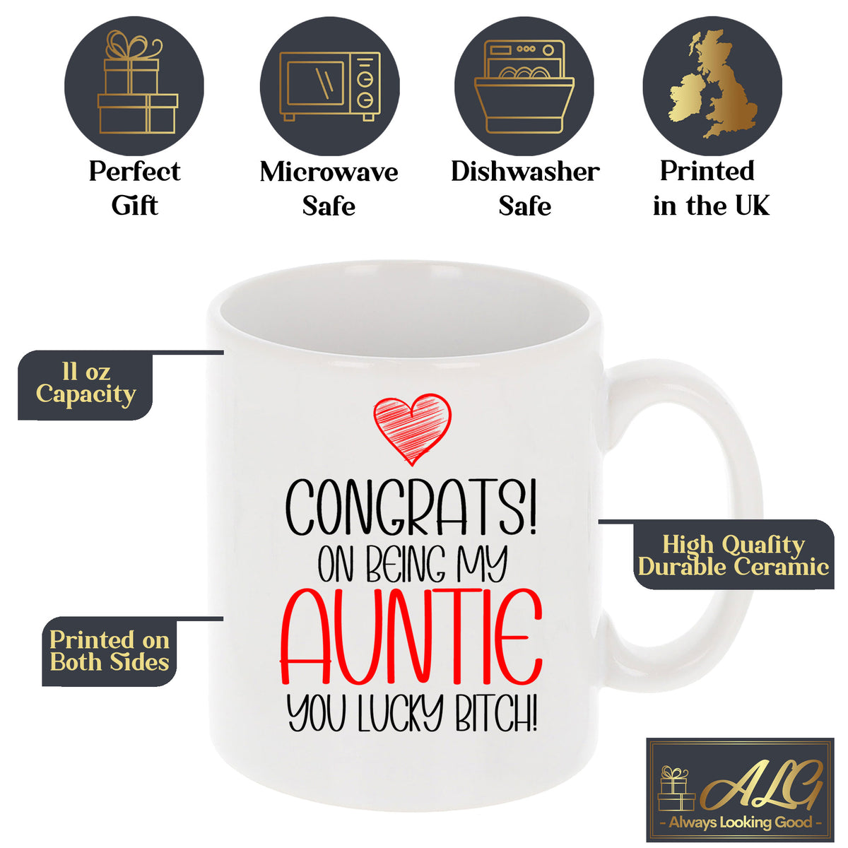 Congrats On Being My Auntie Ceramic Mug – Funny Gift for an Auntie