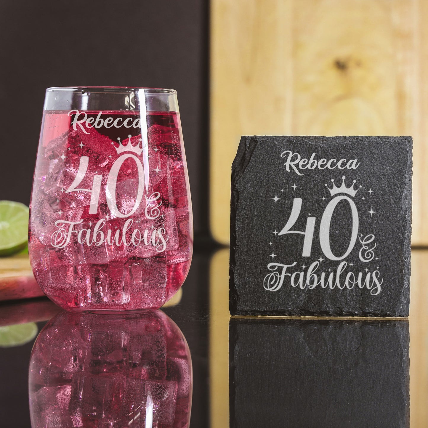 AGE & Fabulous Gifts - Engraved Gin Glass & Coaster For Birthday (18-100)