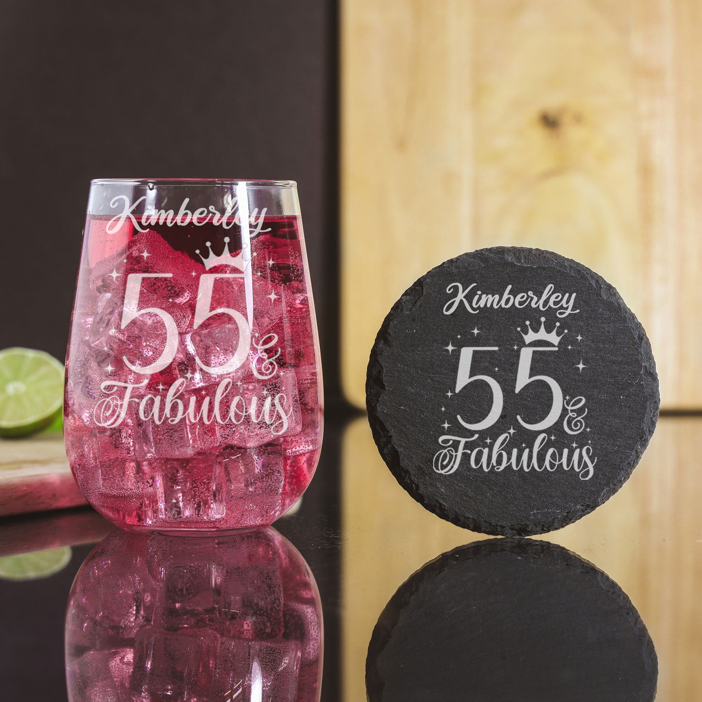 AGE & Fabulous Gifts - Engraved Gin Glass & Coaster For Birthday (18-100)