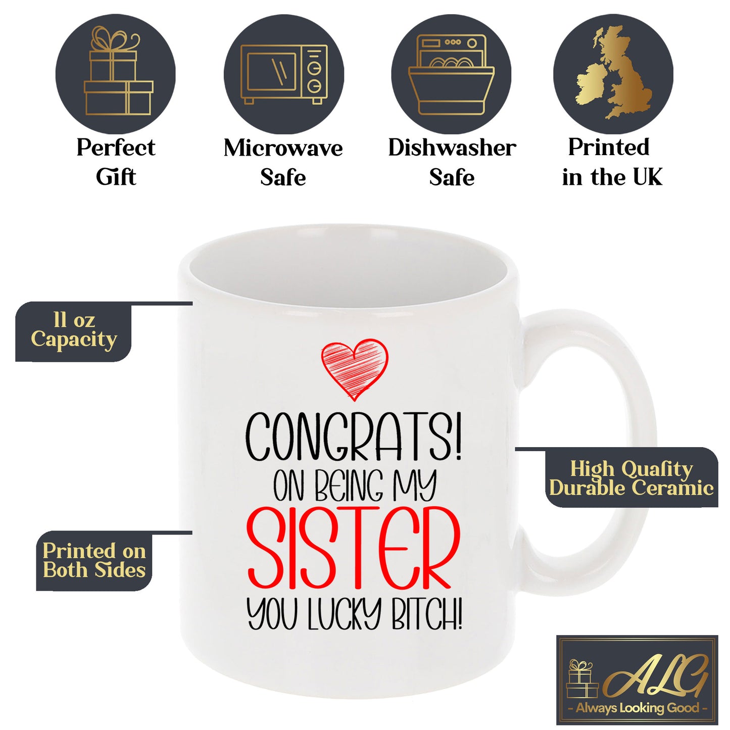 Congrats On Being My Sister Mug and/or Coaster Gift - Always Looking Good -