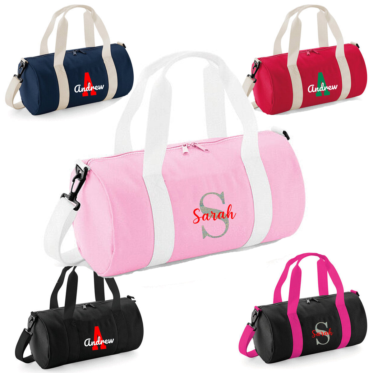 Personalised Name & Initial Barrel Bag | Kids School Holdall with Name