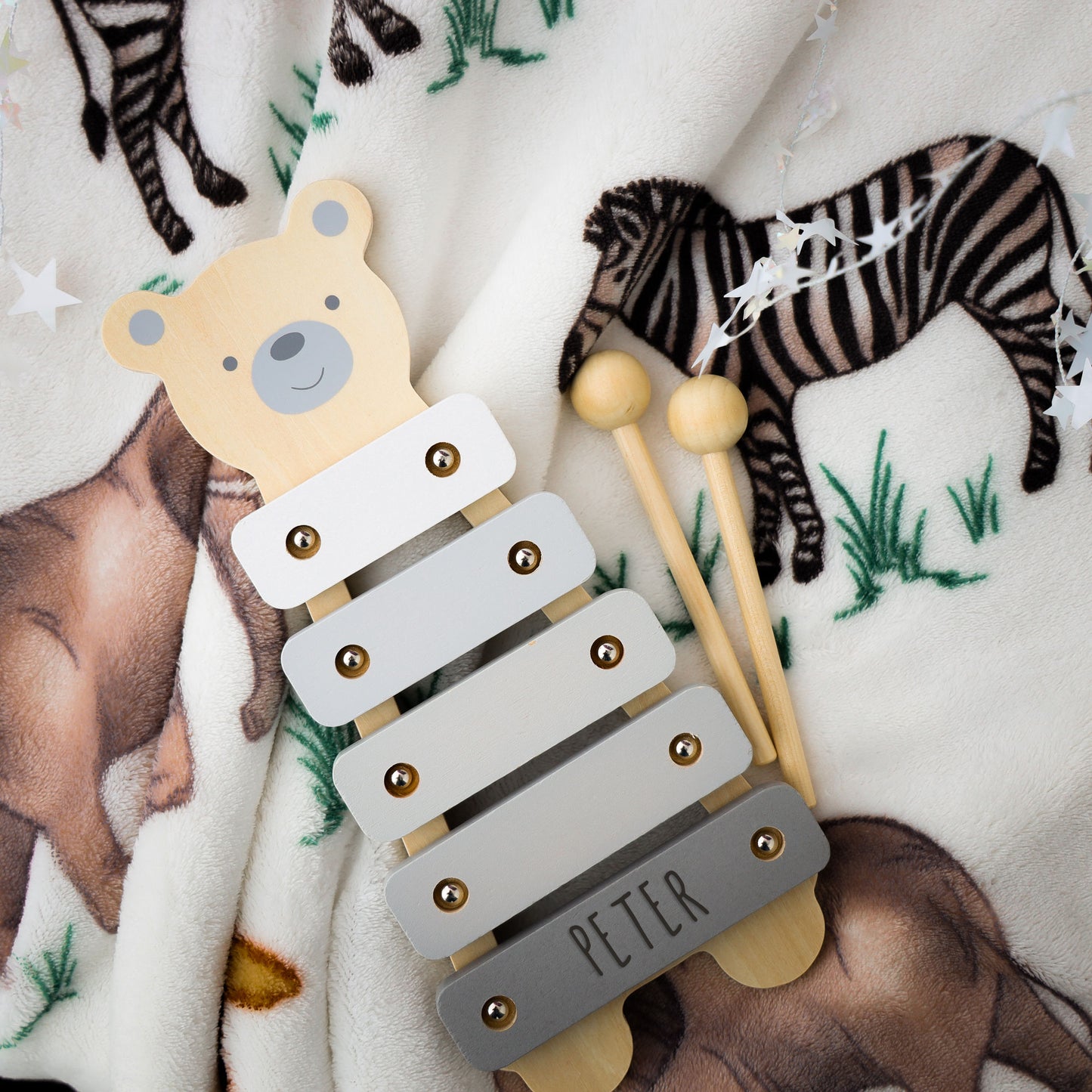 Personalised Engraved Wooden Teddy Bear Xylophone Baby & Toddler Toy - Always Looking Good -