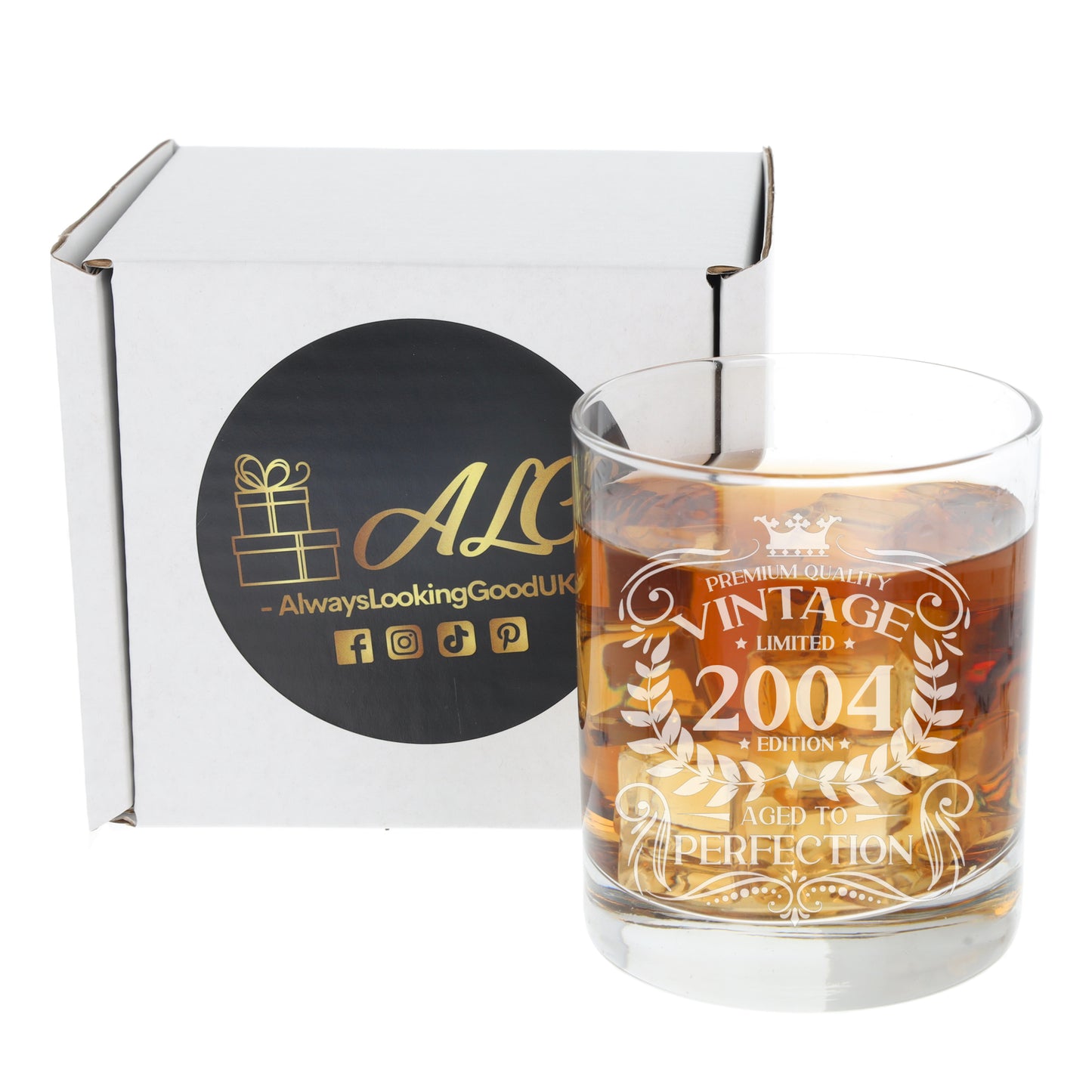 Vintage Any Year All Ages Engraved Birthday Whisky Glass and/or Coaster Set - Always Looking Good -