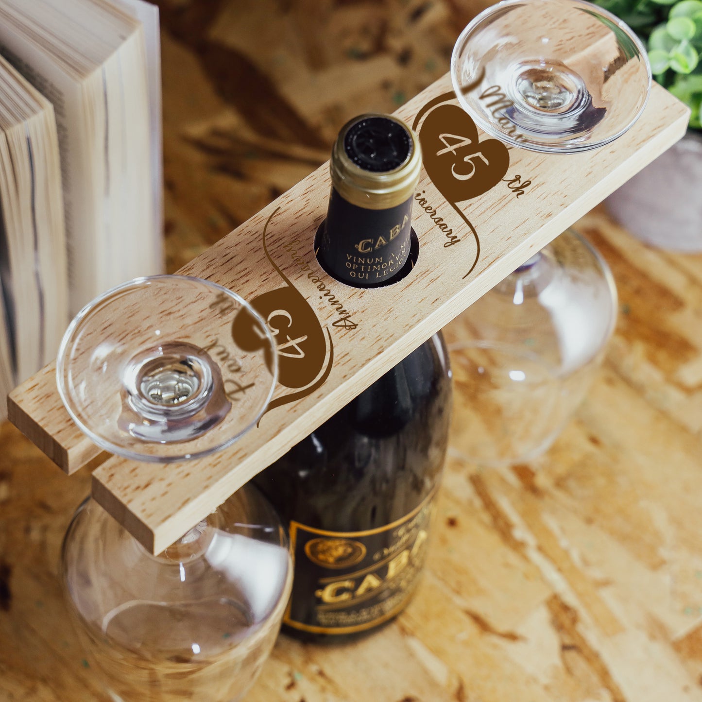 Engraved Personalised Anniversary Wooden 2 Wine Glass Butler Caddy - Always Looking Good -