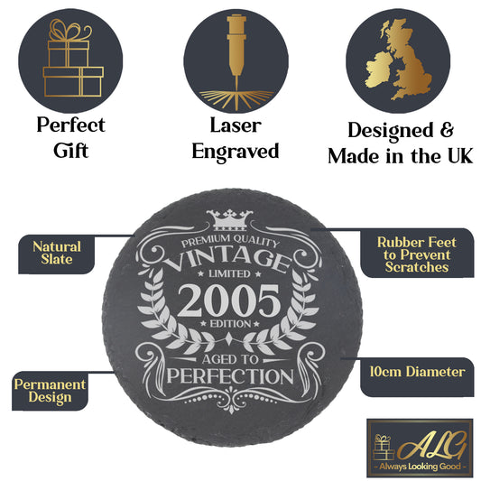 Milestone Birthday Gift - Vintage Engraved Personalised Gin Glass and/or Coaster Set - Always Looking Good -