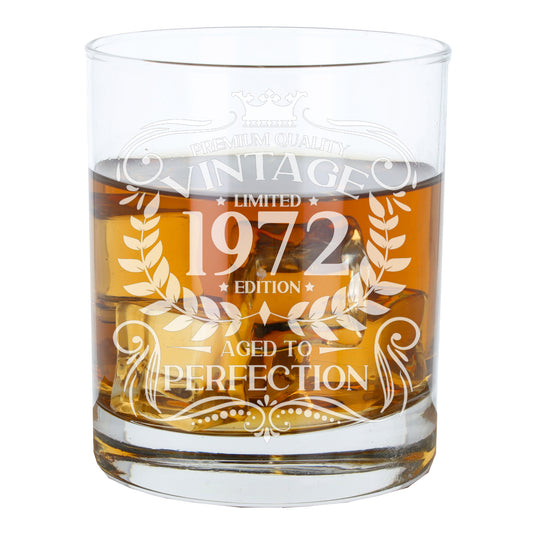 Vintage Any Year All Ages Engraved Birthday Whisky Glass and/or Coaster Set  - Always Looking Good -