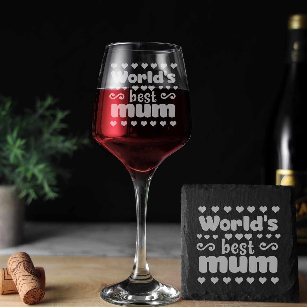 World's Best Mum Engraved Wine Glass and/or Coaster - Always Looking Good - Glass & Square Coaster