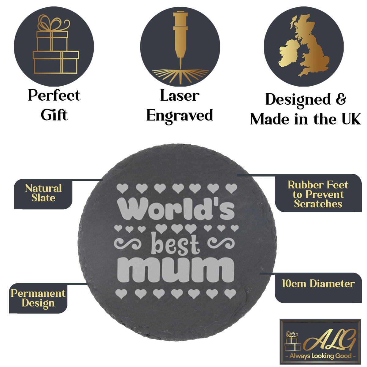 Mum Gift Set - “Worlds Best Mum Engraved” Engraved Whisky Glass & Coaster - Always Looking Good -