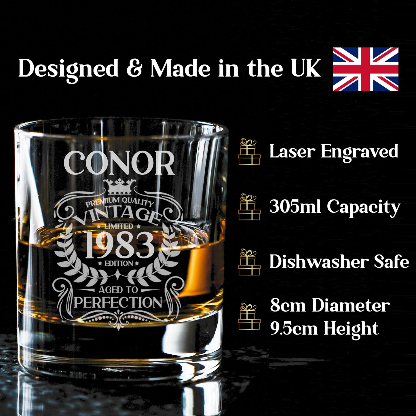 Personalised Engraved Vintage Birthday Design Glass and/or Coaster Gift - Always Looking Good - Whisky Glass Glass Only