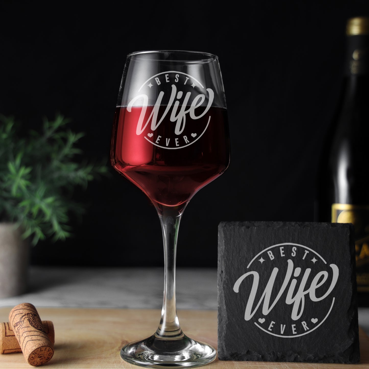Best Wife Ever Engraved Wine Glass and/or Coaster Gift - Always Looking Good - Wine glass gift