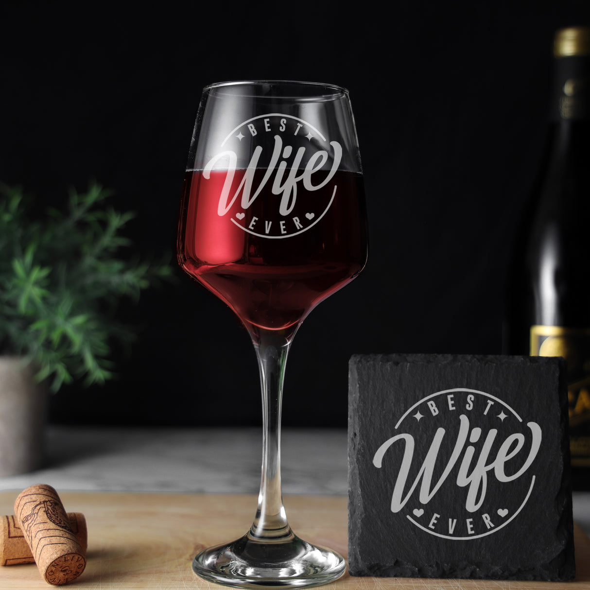 Best Wife Ever Engraved Wine Glass and/or Coaster Gift - Always Looking Good - Wine glass gift