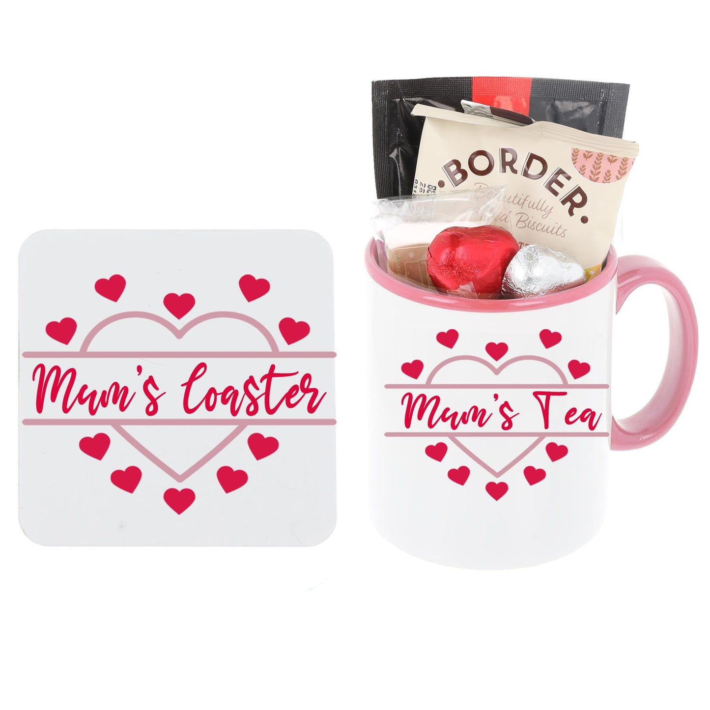Personalised Pink Heart Design Mug and Coaster with Treats - Always Looking Good -