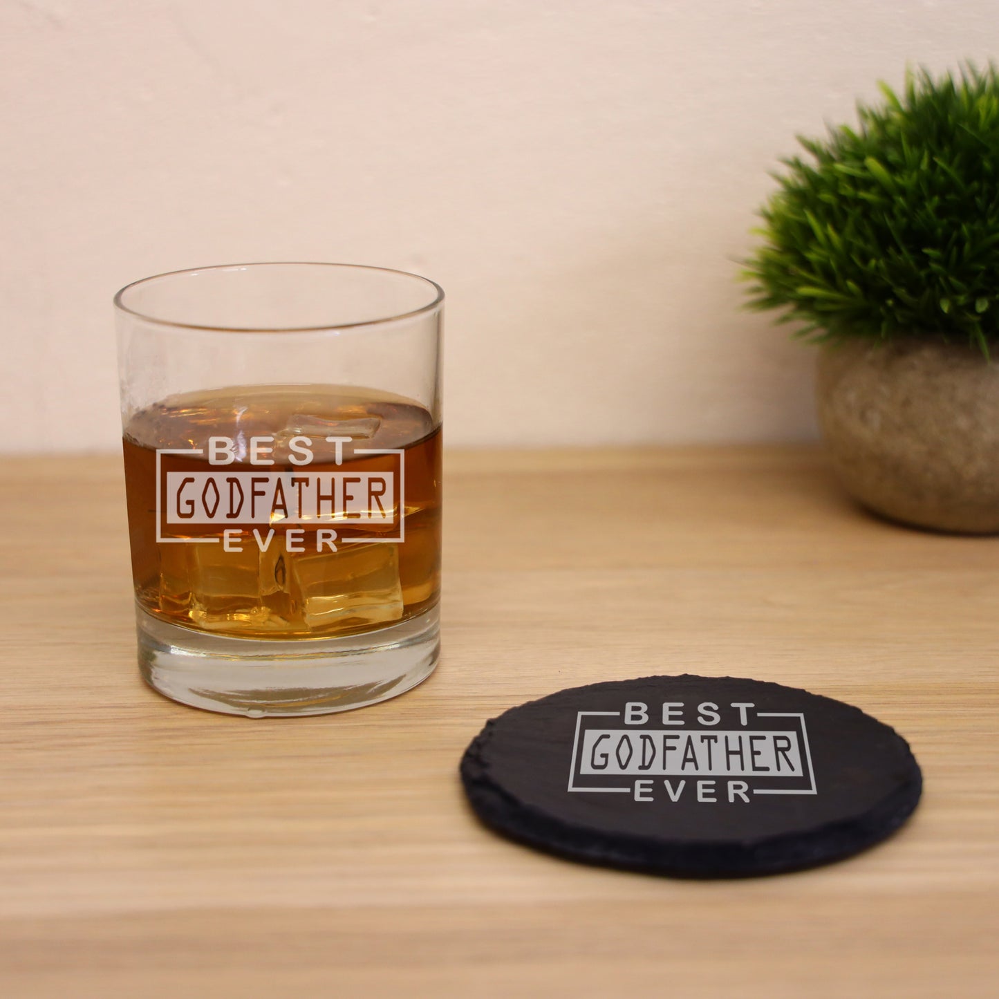 Best Godfather Ever Engraved Whisky Glass and/or Coaster Gift - Always Looking Good - Glass & Round Coaster godfather gift