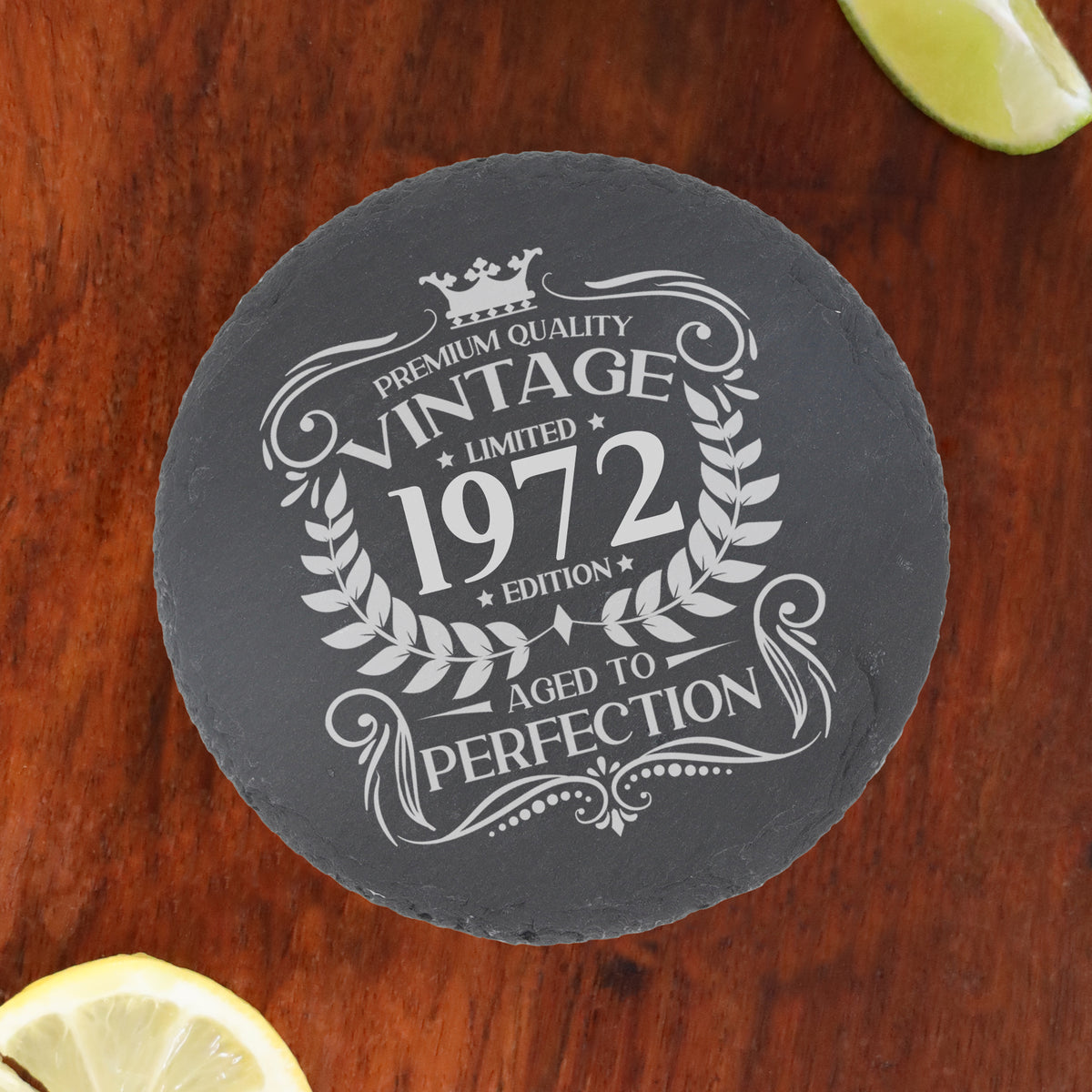 Vintage Any Year All Ages Engraved Birthday Whisky Glass and/or Coaster Set - Always Looking Good - Round Coaster Only