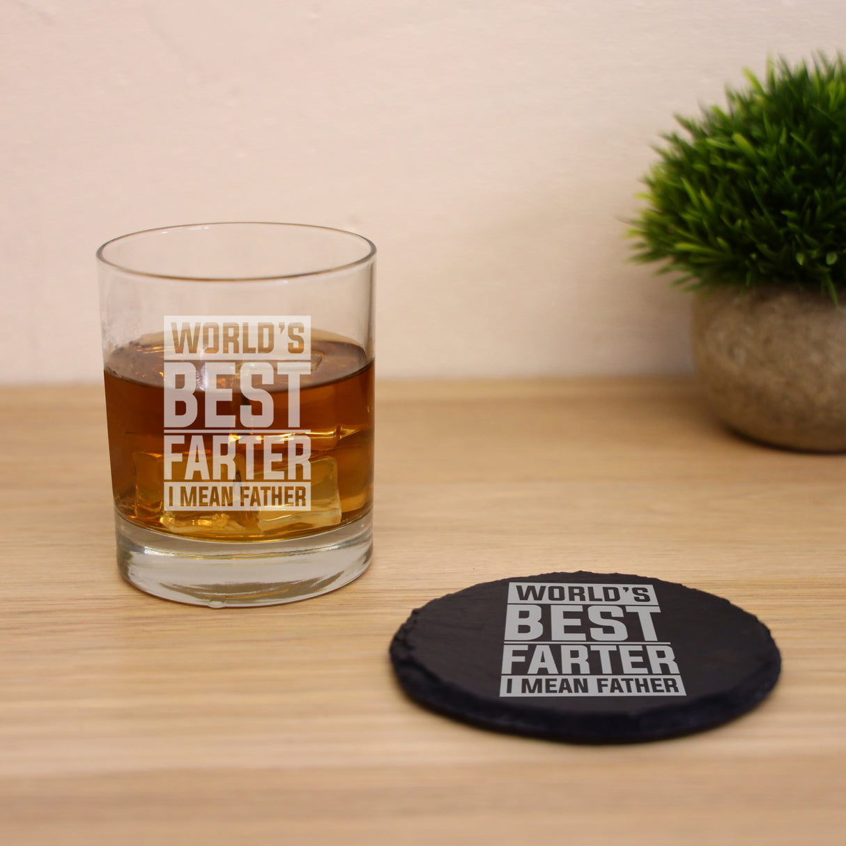 "Worlds Best Farter I Mean Father" Father’s Day Whisky Glass and/or Coaster Set - Always Looking Good -