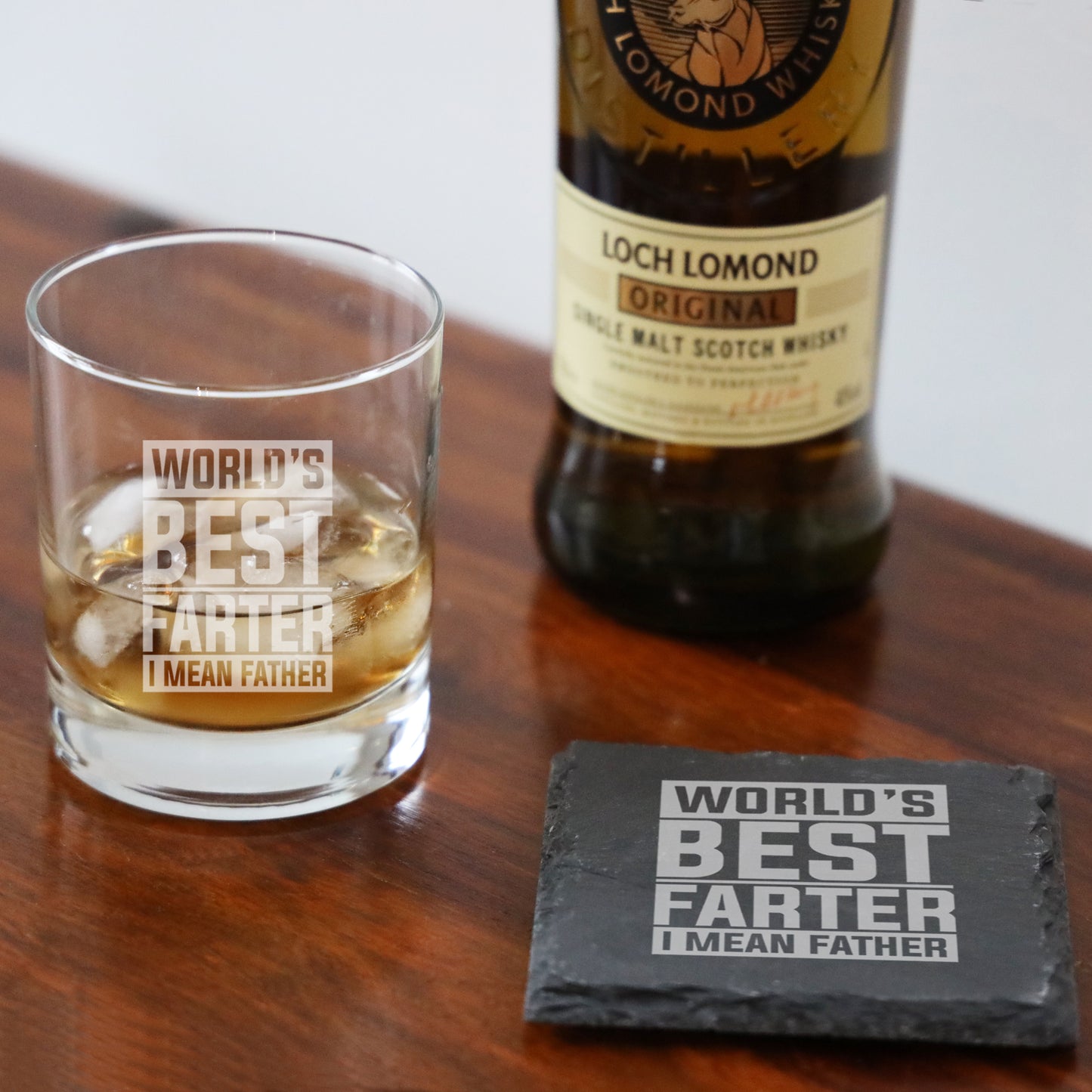 "Worlds Best Farter I Mean Father" Father’s Day Whisky Glass and/or Coaster Set - Always Looking Good -