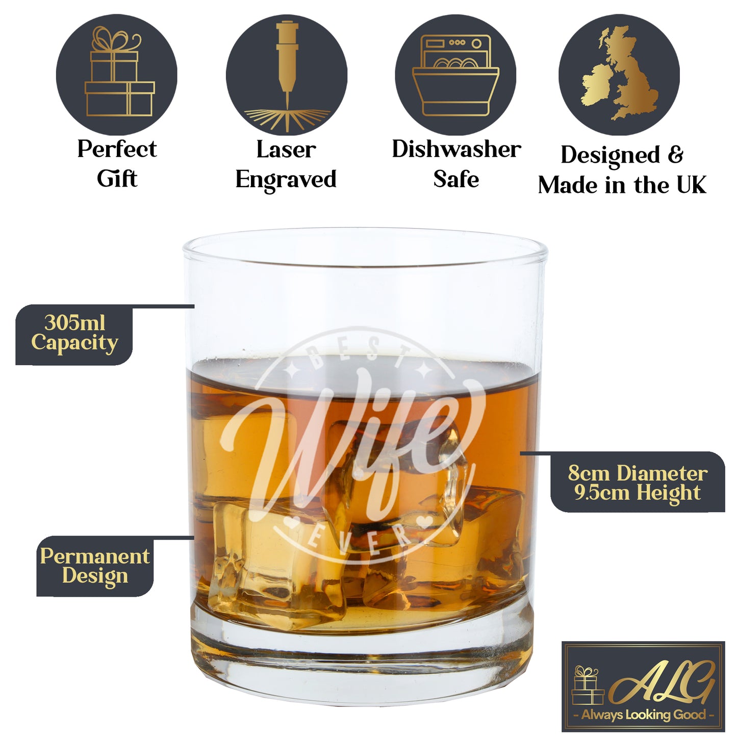 Best Wife Ever Engraved Whisky Glass and/or Coaster - Always Looking Good - Whisky Glass Gift