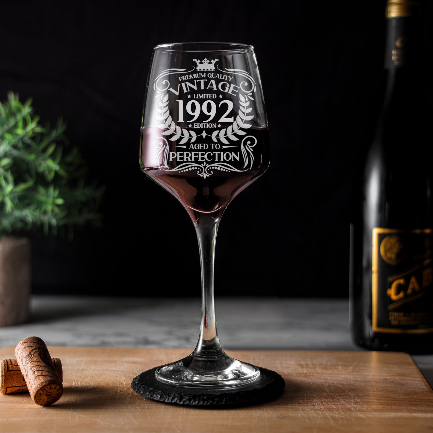 Vintage Any Year Birthday All Ages Engraved Wine Glass and/or Coaster Set - Always Looking Good -