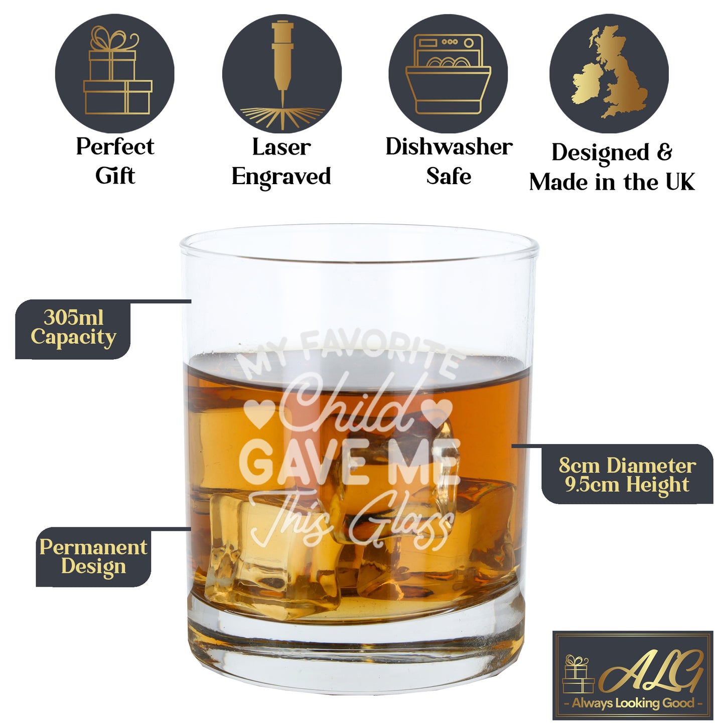 Engraved "My Favourite Child Gave Me This Glass" Design Whisky Glass and/or Coaster Gift - Always Looking Good -
