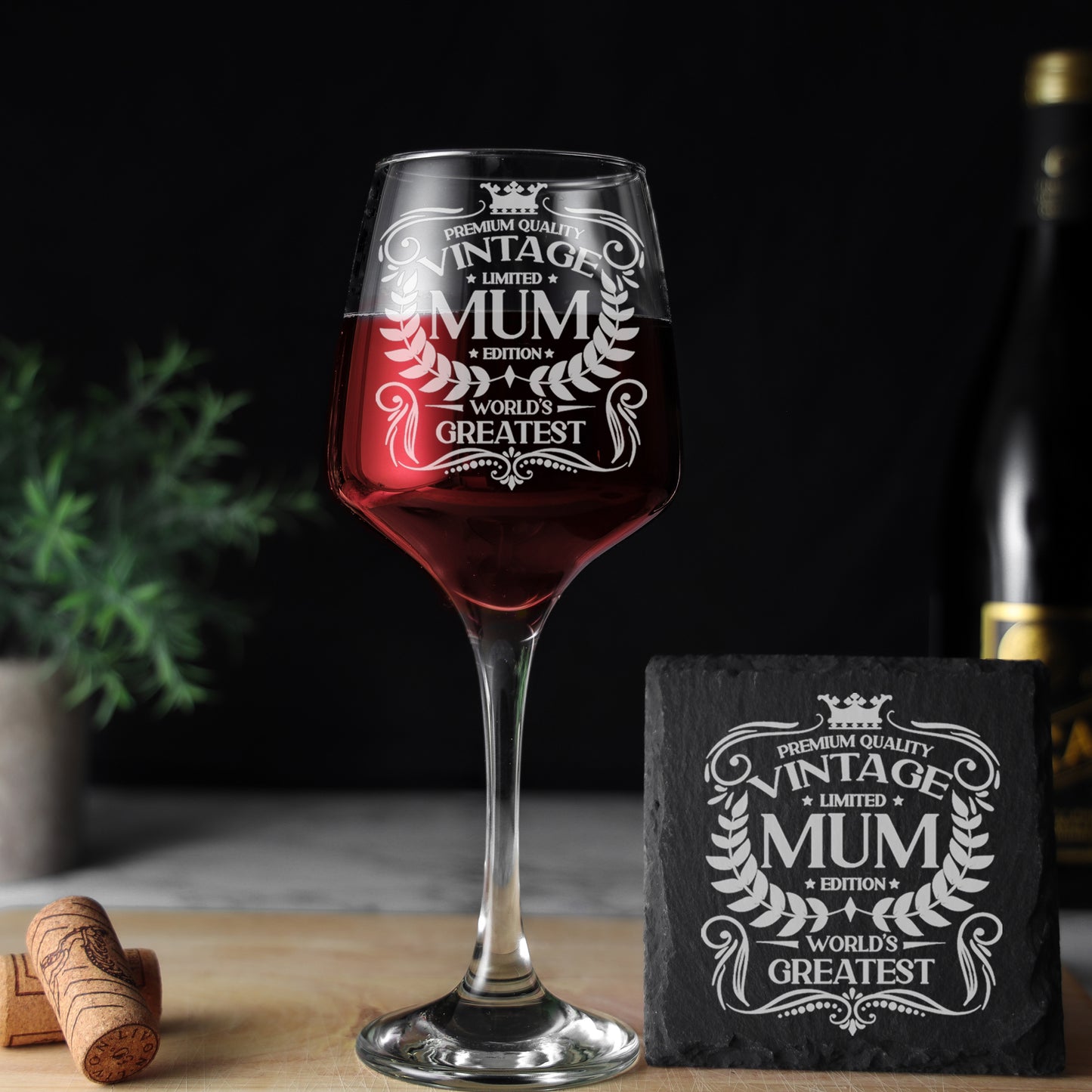 Vintage World's Greatest Mum Engraved Wine Glass Gift - Always Looking Good - Glass & Square Coaster