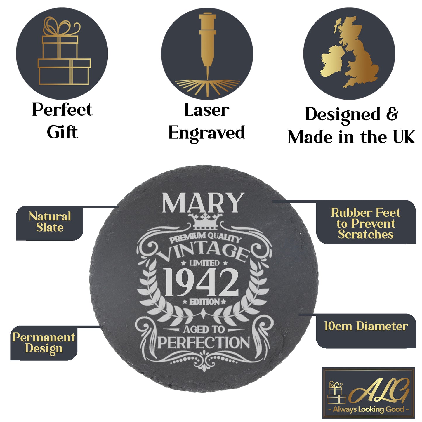 Personalised Engraved Vintage Birthday Design Glass and/or Coaster Gift - Always Looking Good -