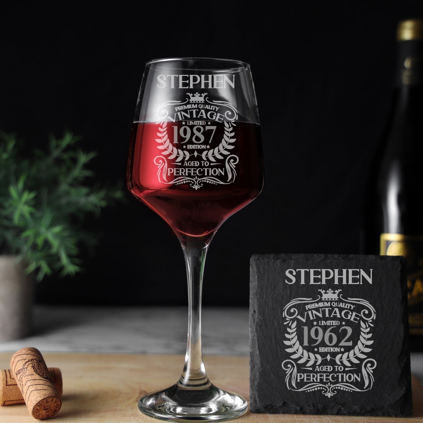 Personalised Engraved Vintage Birthday Design Glass and/or Coaster Gift - Always Looking Good - Wine Glass Glass & Square Coaster