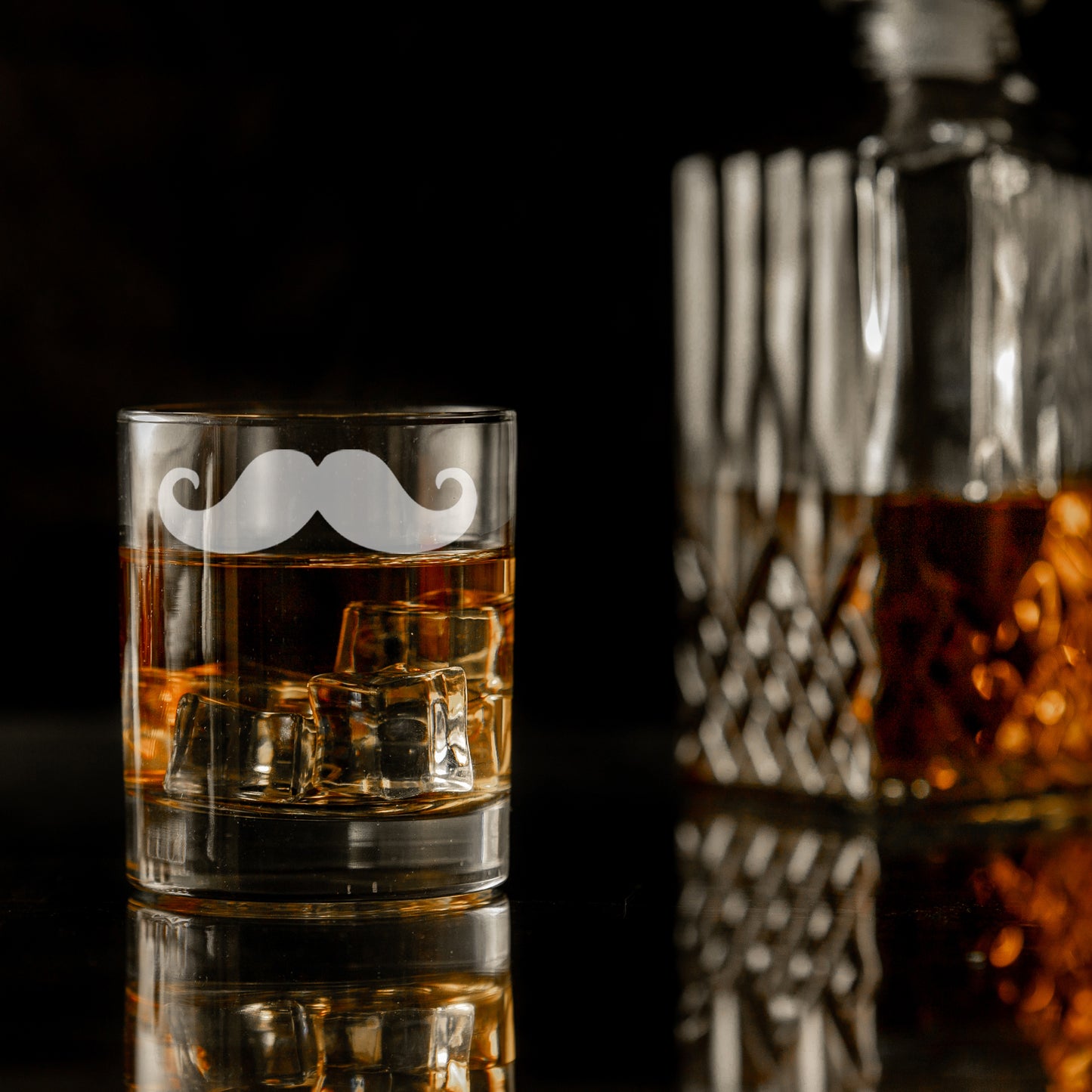 Funny Gift for Men Moustache Engraved Whisky Glass and/or Coaster Set - Always Looking Good -